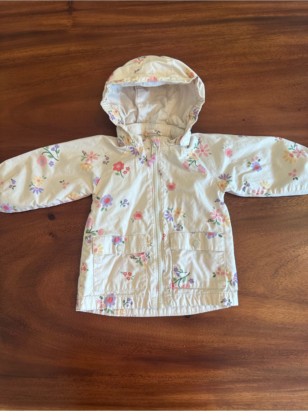 Baby Light Cream Floral Hooded lightweight cotton Jacket 9 month detachable hood